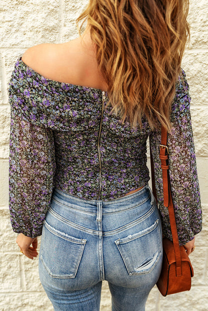 Floral Ruched Off-Shoulder Top