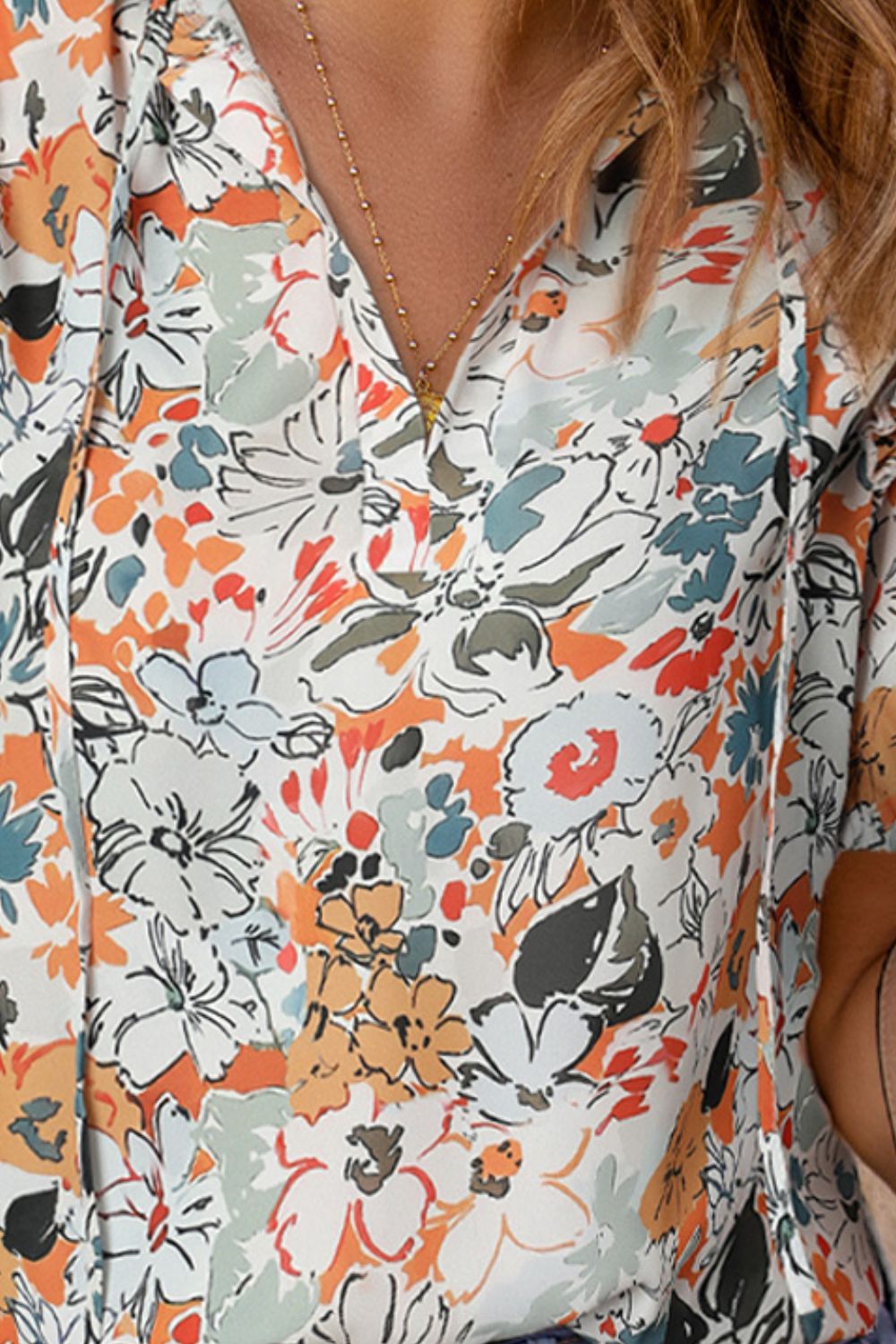 Floral Tie-Neck Off-the-Shoulder Blouse