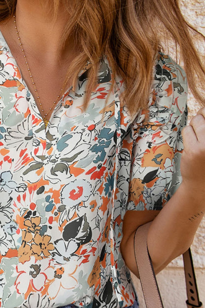 Floral Tie-Neck Off-the-Shoulder Blouse