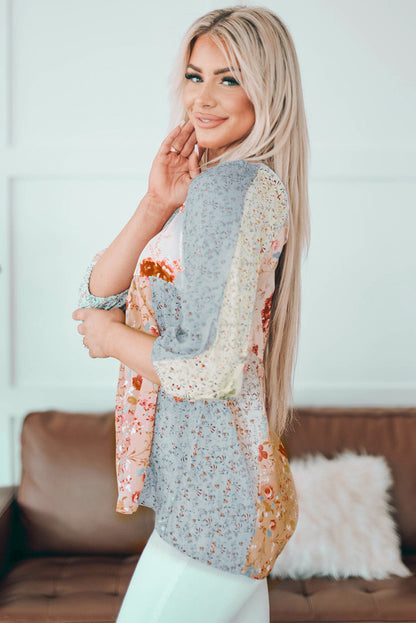 Floral V-Neck Babydoll Blouse with Puff Sleeves