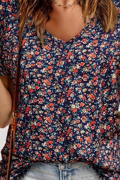 Floral V-Neck Flutter-Sleeved Blouse