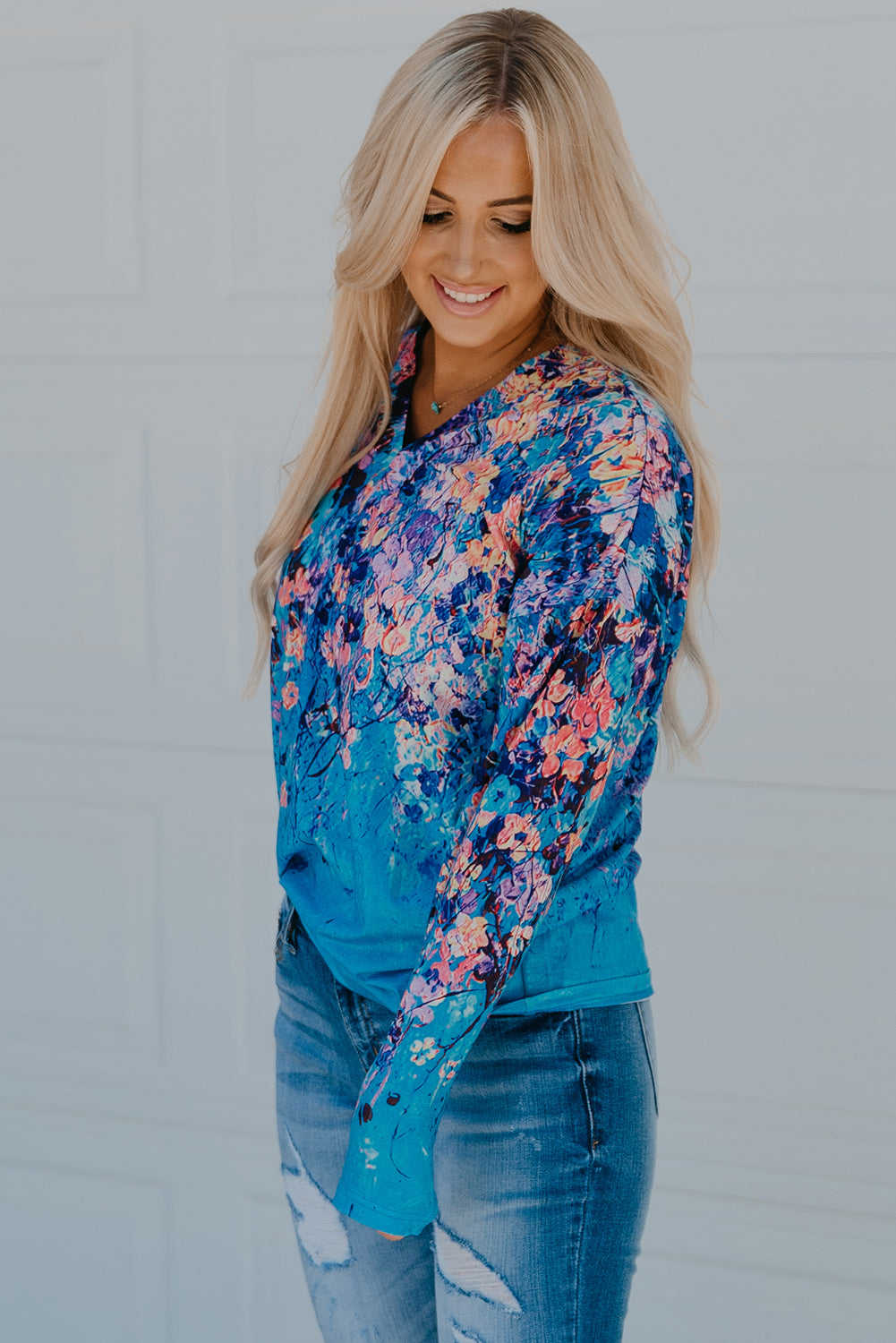 Floral V-Neck Long Sleeve Blouse