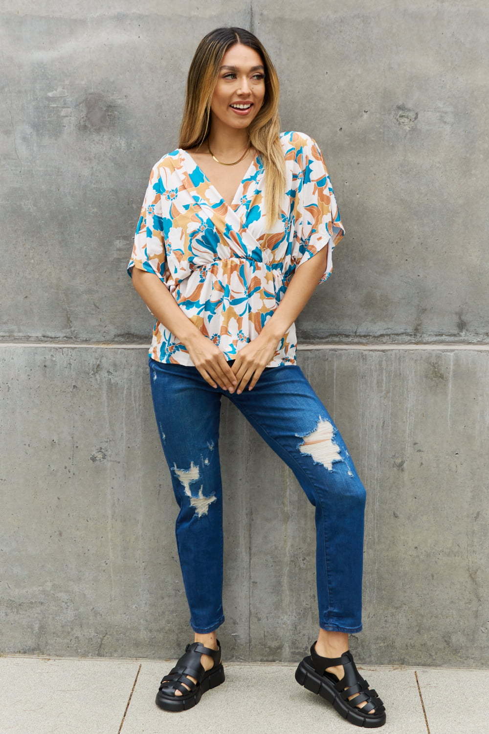 Floral Wrap Tunic Top