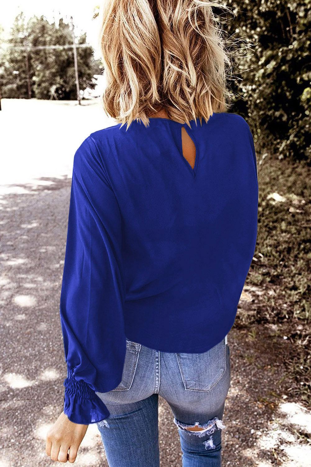 Flounce-Sleeved Round Neck Top