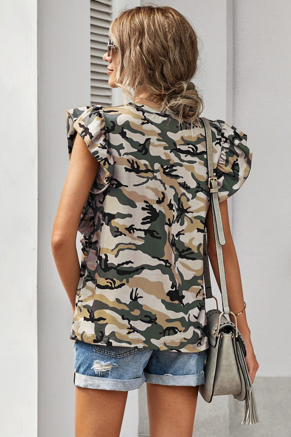 Flutter-Sleeved Camouflage T-Shirt
