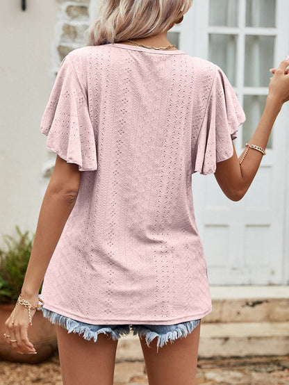 Flutter-Sleeved Round Neck Blouse