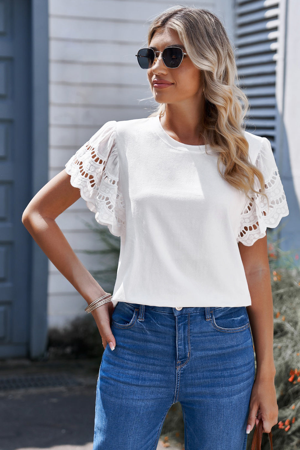 Flutter-Sleeved Round Neck Top