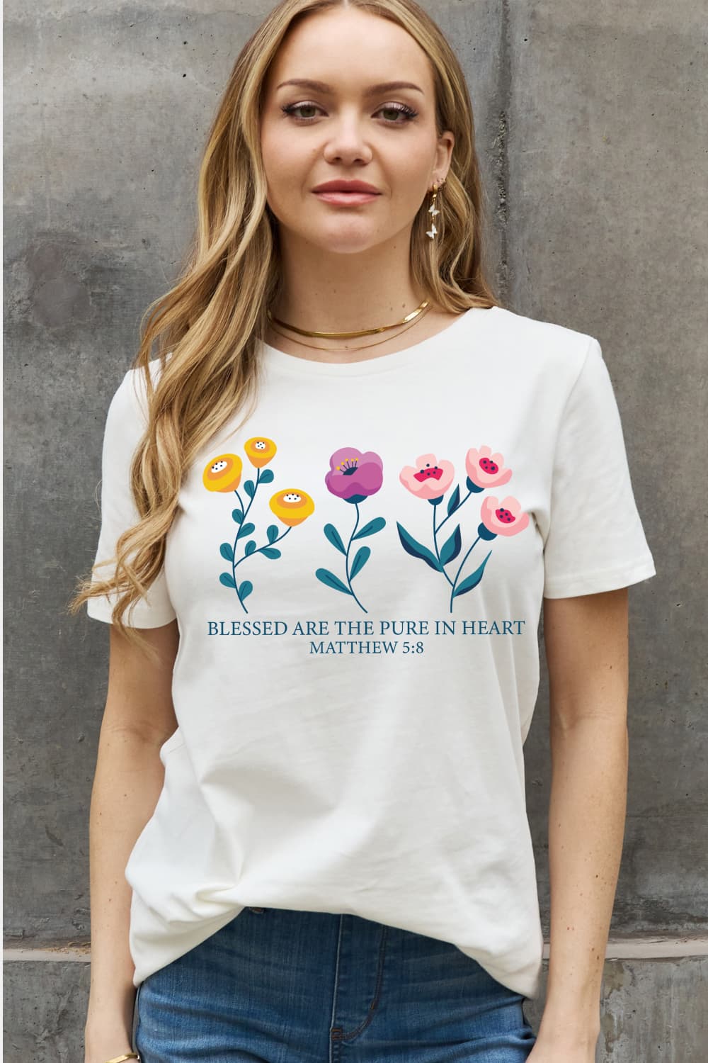 Full Size Blessed Are the Pure in Heart Matthew 5:8 Graphic Cotton Tee Bleach