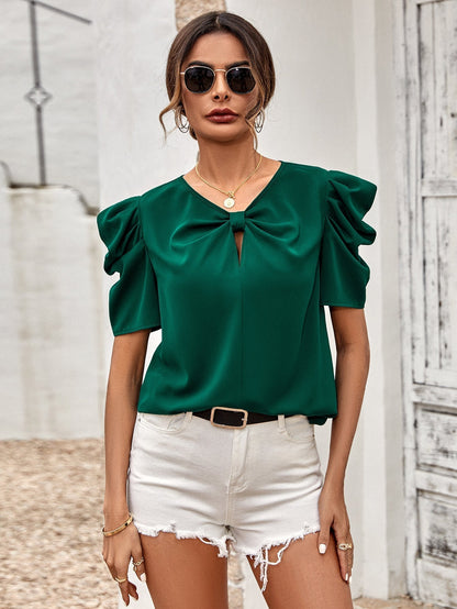 Gathered Puff Sleeve Blouse Mid Green