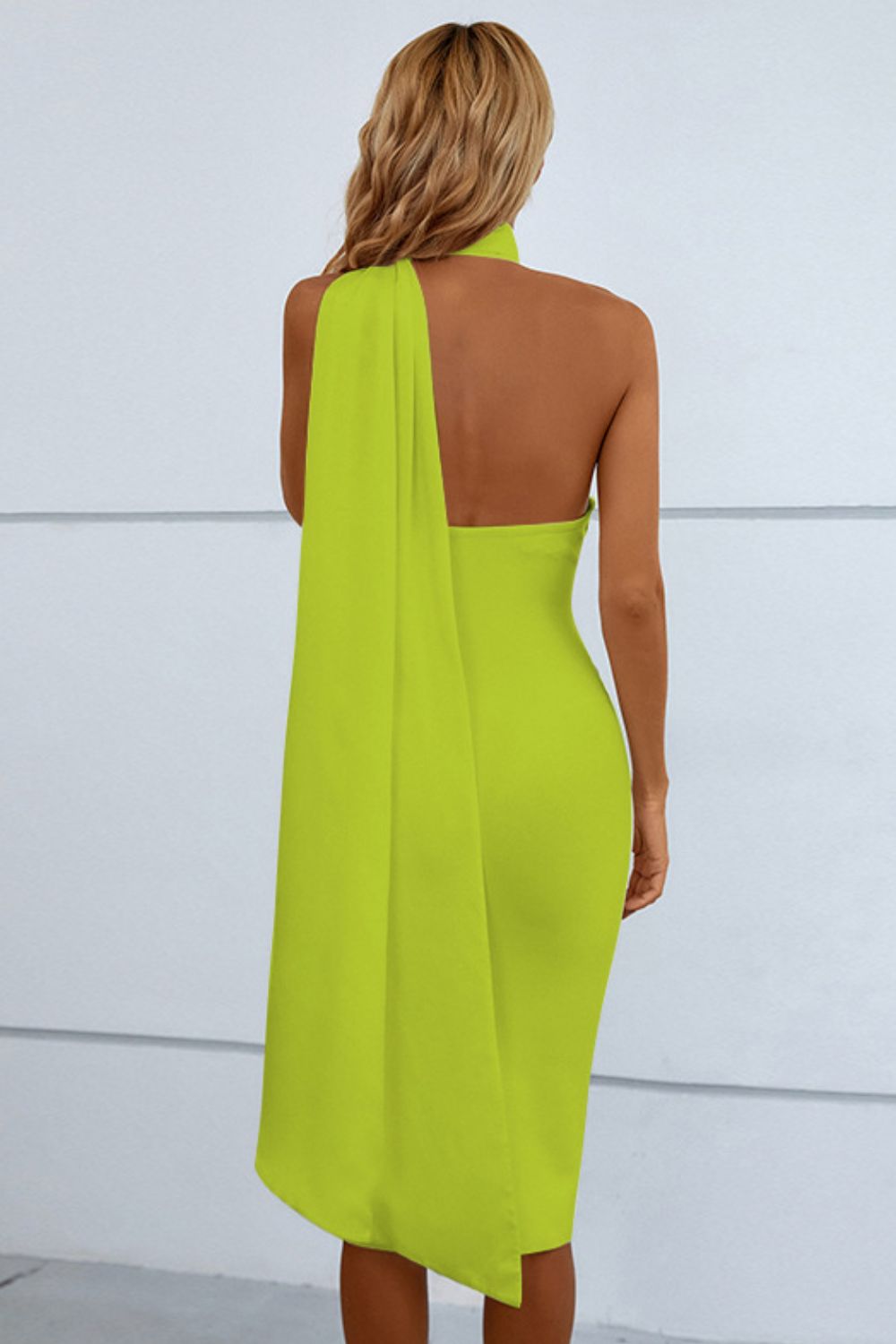 Halter Neck Bodycon Dress with Cascading Detail
