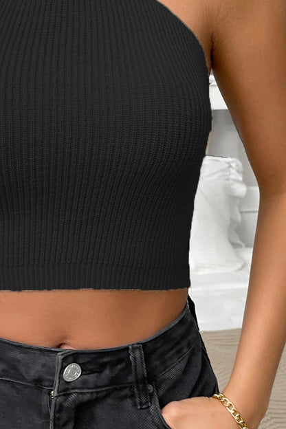 Halter Neck Cropped Rib Knit Top