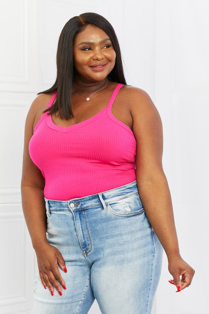 Hot Pink Ribbed V-Neck Camisole