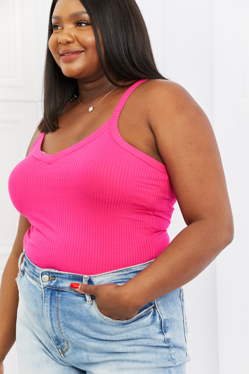 Hot Pink Ribbed V-Neck Camisole