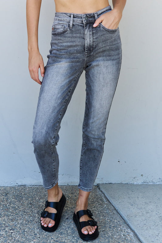 Judy Blue Racquel Full Size High Waisted Stone Wash Slim Fit Jeans Charcoal