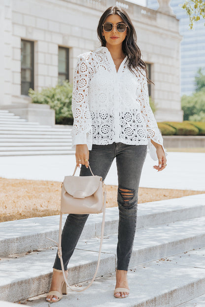 Lace Collar Button-Up Shirt