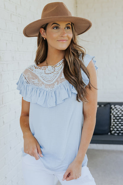 Lace Trim Short Sleeve T-Shirt Sky Blue