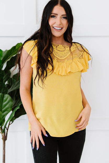 Lace Trim Short Sleeve T-Shirt Yellow