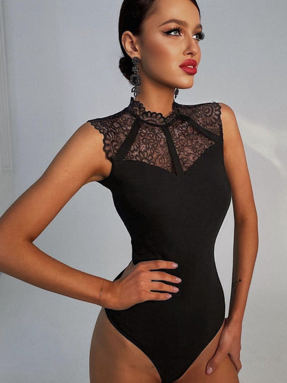 Lace Yoke Bodysuit Black