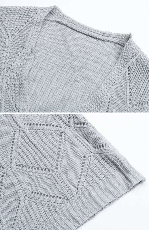 Ladies Fashion Thin Twist Sweater Cardigan Grey