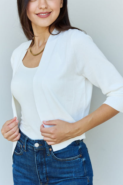 Ladies Ivory Cropped Cardigan with 3/4 Sleeves