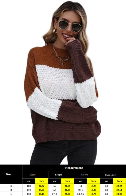 Ladies Long Sleeve Contrasting Color Sweater
