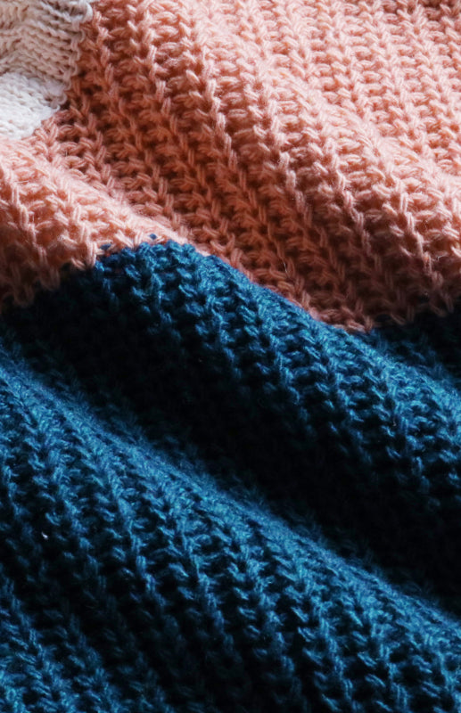 Ladies V-Neck Striped Stitching Sweater