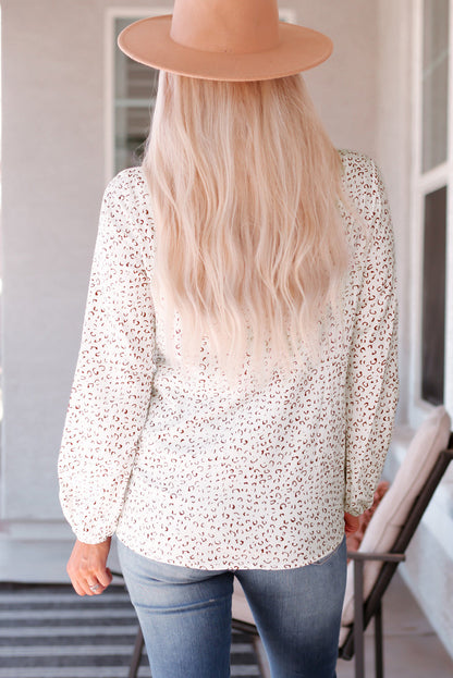 Leopard Balloon Sleeve Blouse