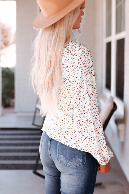 Leopard Balloon Sleeve Blouse