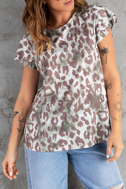 Leopard Flutter-Sleeved Layered Tee