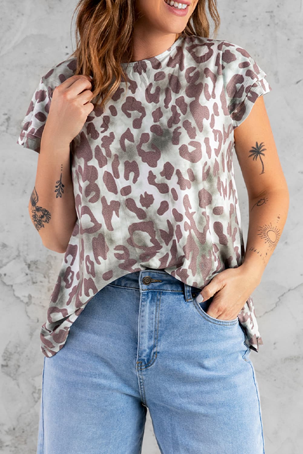 Leopard Flutter-Sleeved Layered Tee