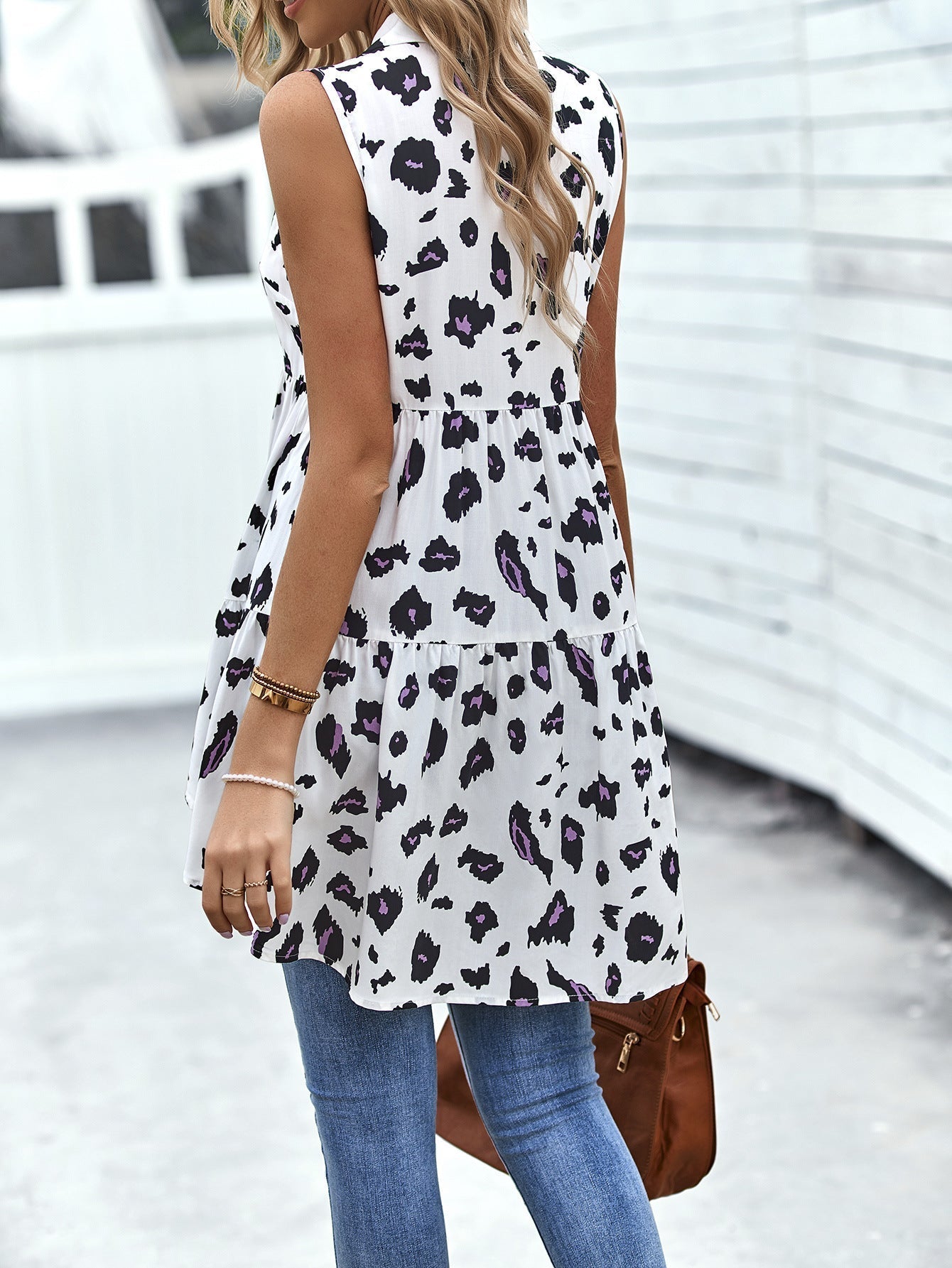 Leopard Print High-Low Sleeveless Top