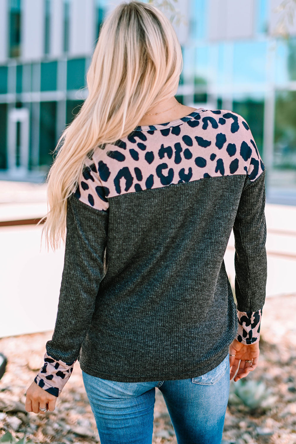 Leopard Print Ribbed Round Neck Top