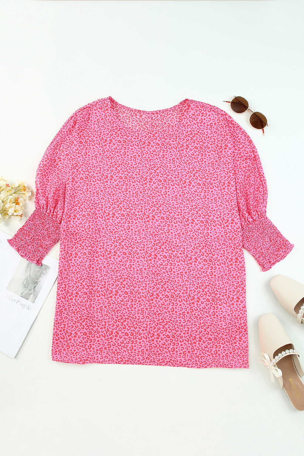 Leopard Print Smocked Flounce Sleeve Top