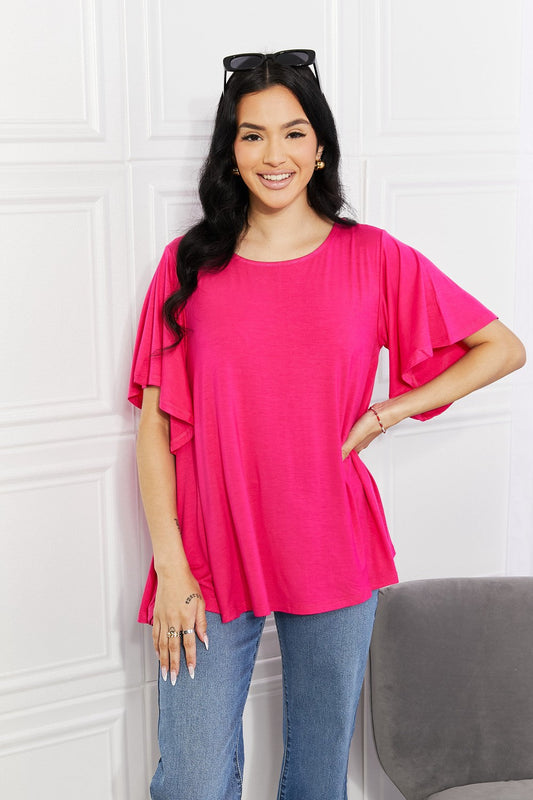 More Than Words Flutter Sleeve Top Hot Pink