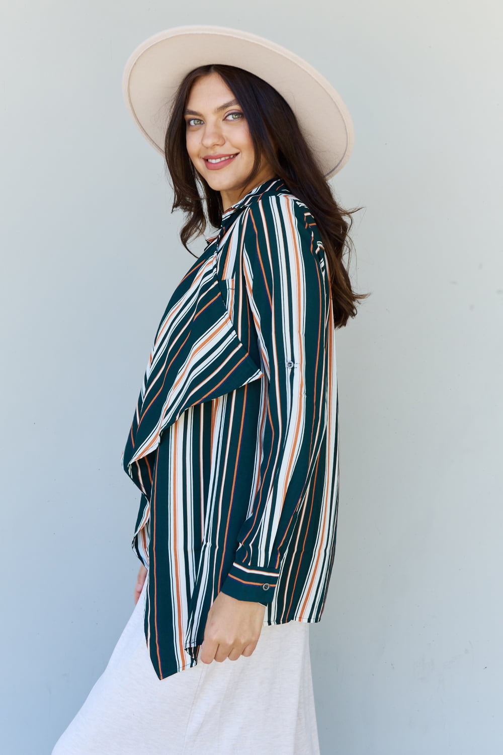 Multicolored Striped Cardigan for Women in Multi Green