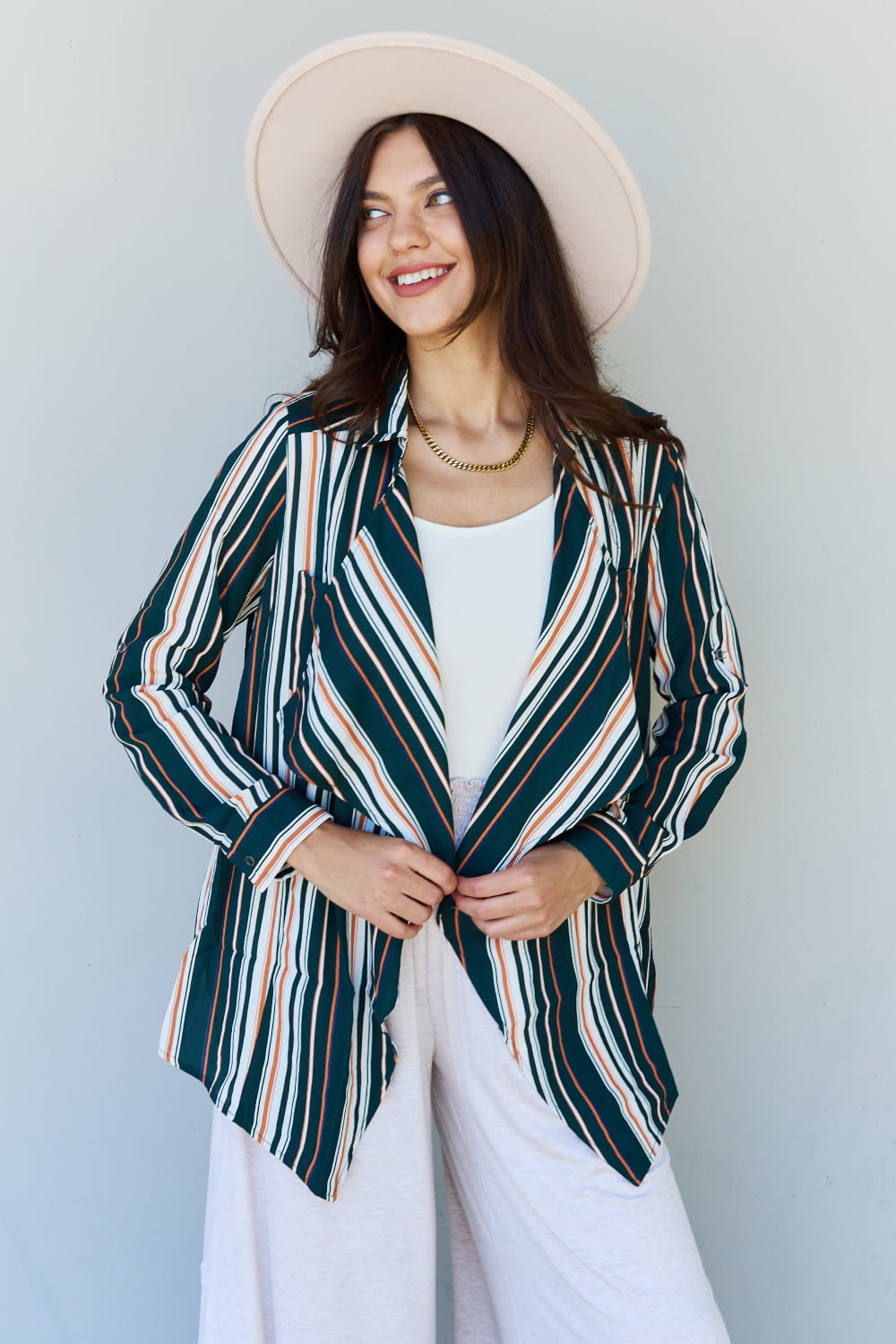 Multicolored Striped Cardigan for Women in Multi Green