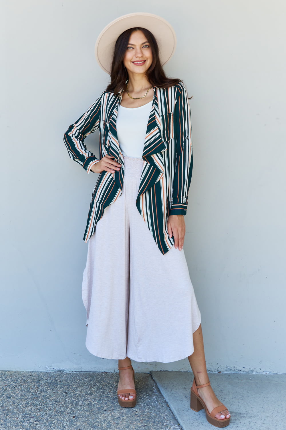 Multicolored Striped Cardigan for Women in Multi Green