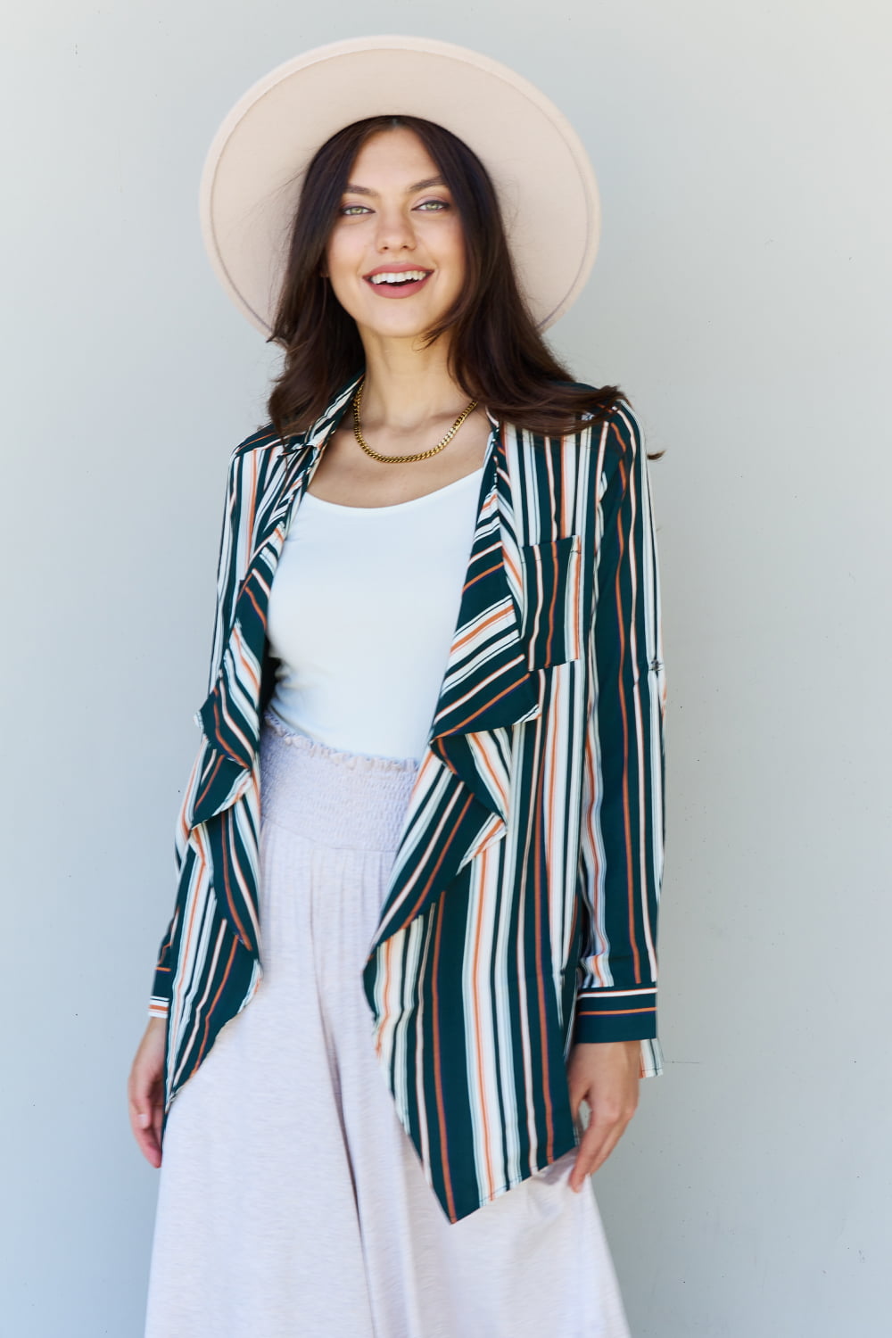 Multicolored Striped Cardigan for Women in Multi Green