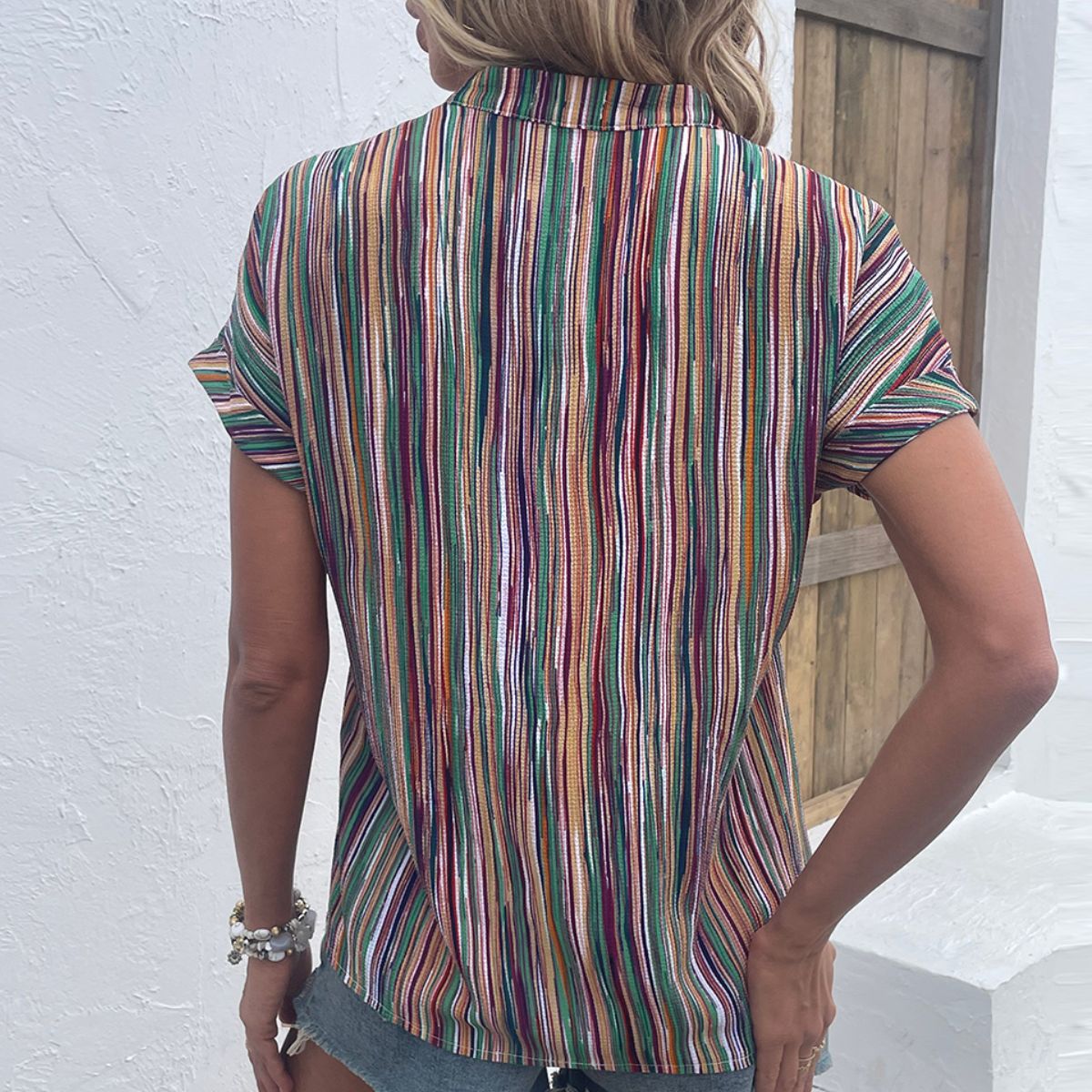Multicolored Striped Notched Blouse