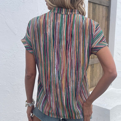 Multicolored Striped Notched Blouse