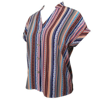 Multicolored Striped Notched Blouse