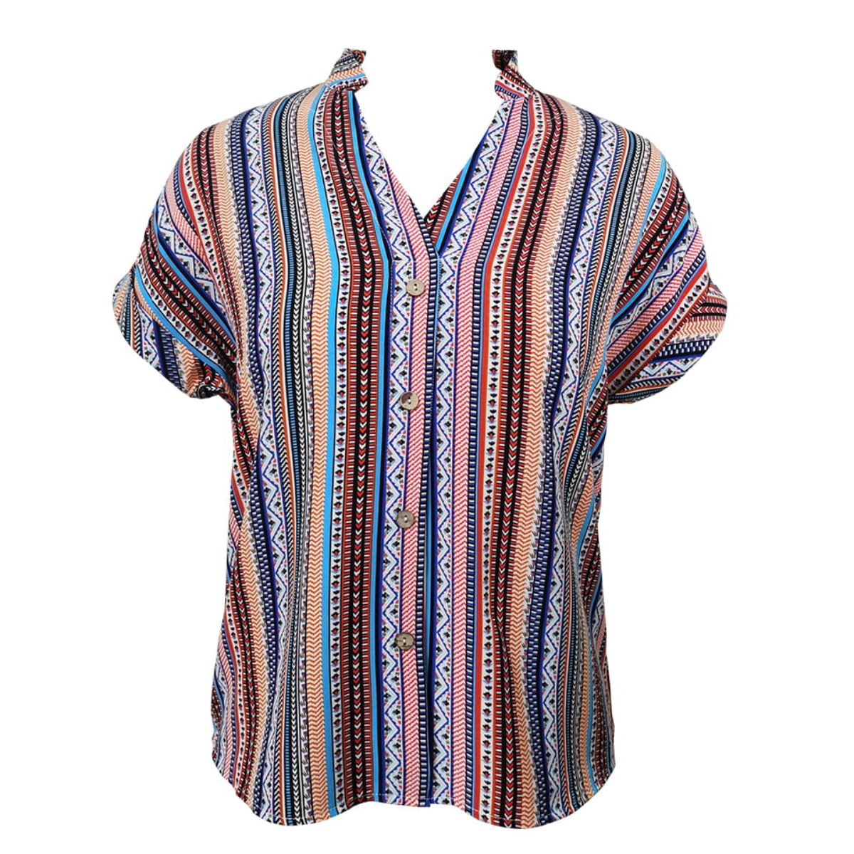 Multicolored Striped Notched Blouse