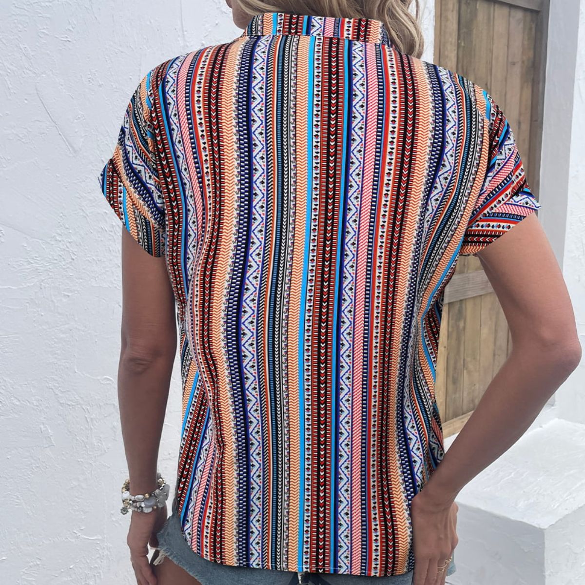 Multicolored Striped Notched Blouse