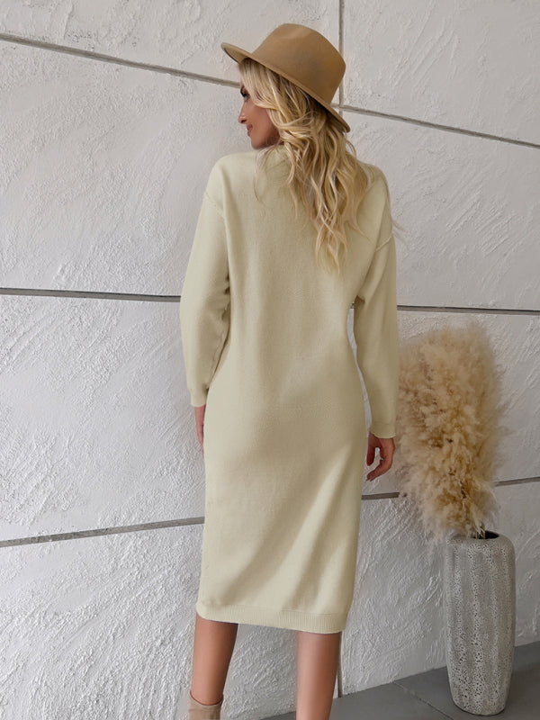 New casual round neck sweater dress