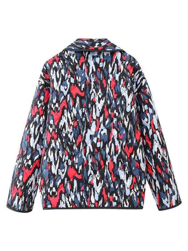 New retro loose long-sleeved versatile printed quilted cotton jacket