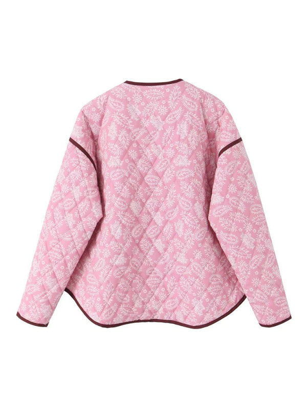 New women's pink printed patchwork cotton coat loose cotton coat