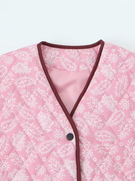 New women's pink printed patchwork cotton coat loose cotton coat Pink