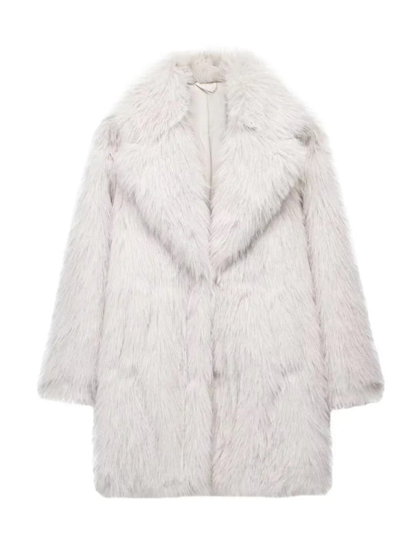 New women's warm lapel loose faux fur effect coat