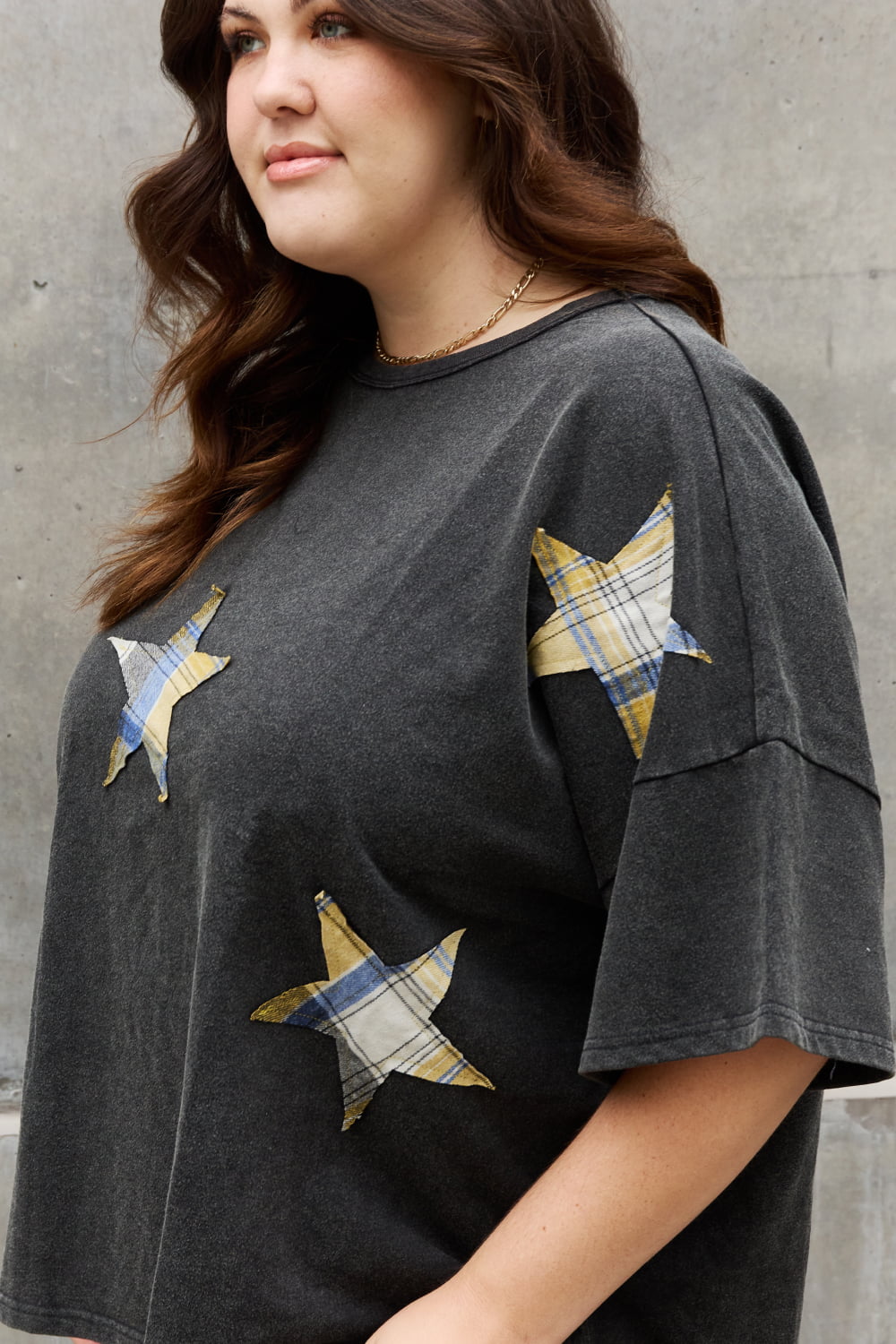 ODDI Full Size Printed Star Patch Detail Top