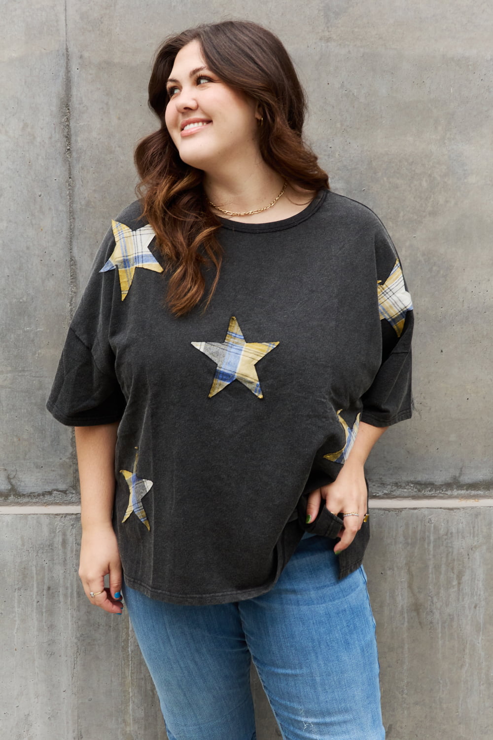 ODDI Full Size Printed Star Patch Detail Top